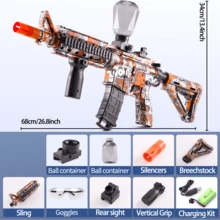 M416 可拆卸电动凝胶弹发射器（大号） - 凝胶球发射器，射程可达 70 英尺，组装长度 95 厘米，7.4V 高速电机，全自动凝胶弹喷射器 - 适用于户外活动和射击团队游戏，户外游戏玩具礼品（不含凝胶球） - 彩色 - 查看 4
