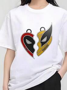 Gym Mujer   MINISOs Deadpool Wolverine T Shirt Men Couple Combination Clothes Short Sleeve Collar Fashion TShirt Man Cool Cotton Unisex Tops - Black and White - View 1