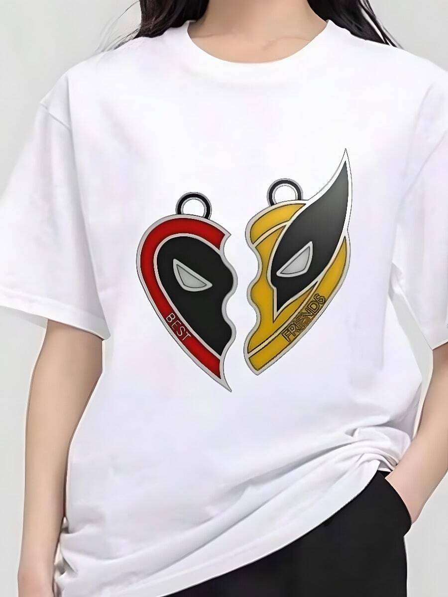 Gym Mujer   MINISOs Deadpool Wolverine T Shirt Men Couple Combination Clothes Short Sleeve Collar Fashion TShirt Man Cool Cotton Unisex Tops - Black and White - View 1