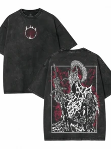 230g Double-Sided Washed,Dark Souls Knight Graphic Washed Cotton Tee,Unisex Gifts,Music Tour T-Shirts,Patterned T-Shirts,Casual Outdoor Everyday Wear All Season,Soft Texture. - Black - View 1