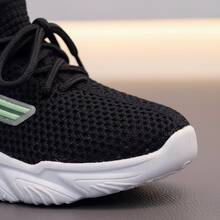 Tenis de Niña Zapatos para Niña Deportivos Casuales de Tejido de Punto Malla Transpirable con Diseño de Oso Calzado Infantil Cómodo con Cordones Suela Gruesa Antideslizante Resistente al Desgaste Zapatillas Deportivas Ligeras y Suaves para Correr Caminar y Uso Diario Moda Infantil Versátil Elegante - Negro - Ver 6