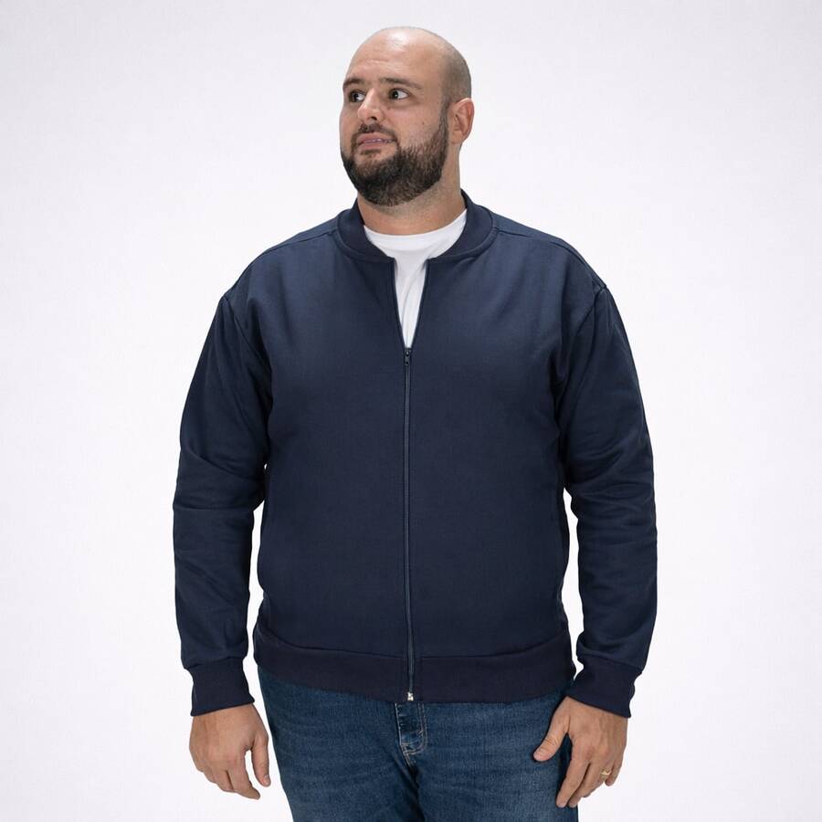 Suffix Men's Plus Size Thick Fleece Bomber Jacket With Zipper And Side Pockets - Navy Blue - View 1