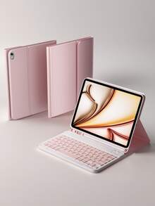 无线键盘保护套，兼容 iPad Air 1/Air 2/Air 3/Air 4/Air 5/6、iPad 5/6/7/8/9/10/11 代、iPad Pro 11 英寸（2018/2020/2021/2022）、Galaxy Tab 和 Redmi Pad SE - 柔软 TPU 后盖，磁吸式可拆卸，带笔槽（粉色） - 粉色 - 查看 1