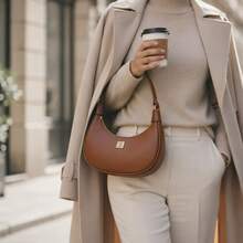 Women's Half Moon Tote Shoulder Bag Small Sophisticated - 鏽棕色 - 查看 3