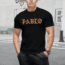 Kanyes Wests THE LIFE OF PABLO Album Music Print Short-Sleeved T-Shirt Top, Unisex Brand Streetwear, Fashionable Oversized Cotton Short-Sleeved Pullover Shirt For Men - 黑色 - 查看 4