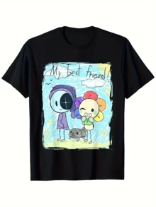 Dandy World T-Shirt For Boys And Girls, Fashion, Breathable, Moisture-Absorbing, Casual And Comfortable Top Street Casual Fashion Summer T-Shirt, Short Sleeve T-Shirt, The Best Gift For Boys And Girls - 黑色 - 查看 1
