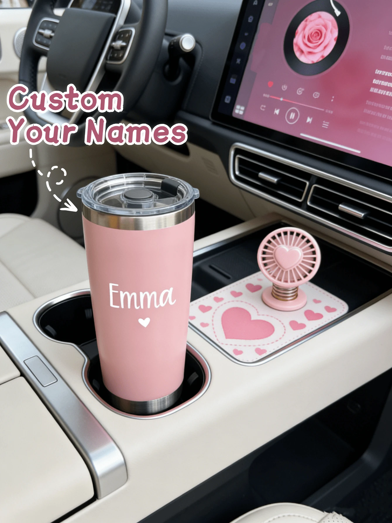 1pc Custom Valentine's Day Car Water Bottle With Personalized Text, Perfect For Daily Hydration And Romantic Gifts - Multicolor - View 1