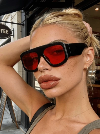 一副Y2K超大时尚眼镜，男女通用，复古经典坏小子风格，适合街头穿搭、日常生活、节日、派对、送礼、街头摄影、海滩度假等场合。