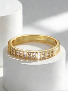 Charm-In 18K镀金双排立方氧化锆戒指，奢华小众设计女士戒指，镀金全立方氧化锆戒指，百搭日常佩戴戒指 - 金色/雙排石 - 查看 3