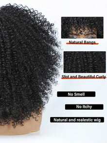 16" Natural Black Color Afro Kinky Curly Wig For Women | Full Fluffy Bomb Style | Soft Synthetic | Daily/Party/Cosplay/Costume - màu đen - Xem 4