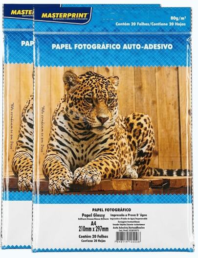 Papel Fotográfico Glossy 80gr A4 210mm x 297mm Auto-Adesivo