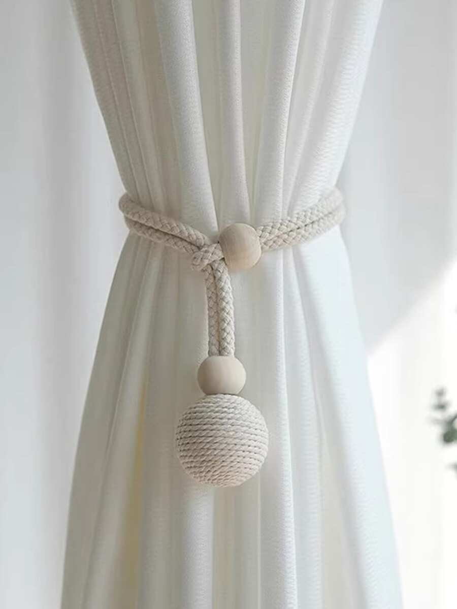 2Pcs Nordic-Style Cotton And Linen Curtain Tiebacks, No-Drill Woven Ball Pendant Style, Versatile Curtain Fasteners