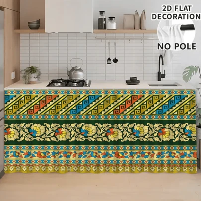 1 قطعة مفرش طاولة مطبوع بنمط، ستارة مطبخ صغيرة، ستارة خزانة مع فتحات للتعليق، سهلة التعليق، 100% بوليستر، مستطيلة، منسوجة، قابلة للغسل في الغسالة، ديكور وإكسسوارات المطبخ، مناسبة لخزائن المطبخ وديكور المنزل