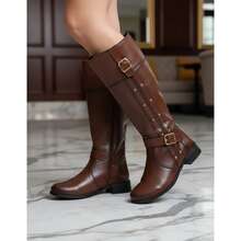 Set Of 2 Women's Riding Boots, High And Short Shaft, Elegant, Comfortable, Soft, For June Festivals, New Winter Collection - Rust Brown - View 2