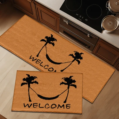 1pc Tropical Palm Tree Pattern Printed Rug, Faux Wool Mat - Highly Absorbent, Easy To Clean, Suitable For Home Decor, Farmhouse, Entryway, Indoor, Room, Kitchen, Dining Room, Small Office/Home Office, Sink, Laundry Room, Doormat, Kitchen Mat, Non-Slip Mat