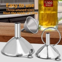 3pcs Stainless Steel Funnel Set, Large/Medium/Small, Mini Kitchen Funnels For Transferring Oils, Liquids, Filling Bottles, Cooking - Multicolor - View 4