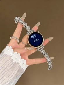 18mm 20mm 22mm Rhinestone Watch Band, Adjustable Length, Compatible With Samsung Galaxy, , And Other Watch Models, Soft Breathable - Silver Star - View 9