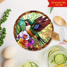4pcs 2D Flat Printed Bohemian Style Acrylic Round Coasters, Patterns Of Cardinal, Dragonfly, Owl, Hummingbird, Suitable For Restaurant, Cafe, Kitchen, Heat-Resistant Placemats & Coasters - Multicolor - View 8