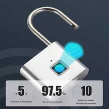 Silver Fingerprint Padlock Xe Smart Fingerprint Padlock, Keyless Biometric Metal Fingerprint Lock, Waterproof, USB Rechargeable, For Gym Locker, School Locker, Luggage, Backpack, Suitcase - A - View 4