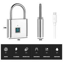 Silver Fingerprint Padlock Xe Smart Fingerprint Padlock, Keyless Biometric Metal Fingerprint Lock, Waterproof, USB Rechargeable, For Gym Locker, School Locker, Luggage, Backpack, Suitcase - A - View 8