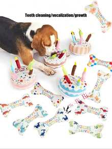 Pet Toys For Cats & Dogs, Stress Relief Chew Toys, Teeth Cleaning, Bites Resistant, Birthday Gift, Birthday Cake With Squeaky Bone - Multicolor - View 3