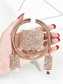 Set de 5 piezas Juego de accesorios de carga con brillo, compatible con iPhone 11/12/13/14, incluye pegatina con strass brillante, organizador de cable, protector de cable - Hecho de TPU, compatible con cargador Apple 18W/20W - Multicolor - Ver 15