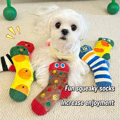 互动式狗狗袜子玩具，带零食隐藏口袋和发声器，柔软毛绒咀嚼玩具，适合幼犬和成犬，耐咬，可咀嚼、拉扯和玩耍，益智嗅闻玩具，减少无聊和焦虑