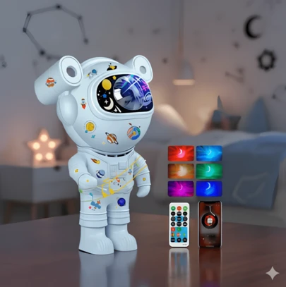 Projetor de galáxia astronauta luminária com caixinha de som