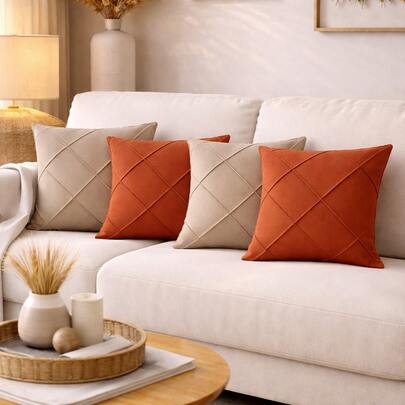 Kit  4 Capas de Almofada Suede Drapeado 45x45 com Zíper Invisível