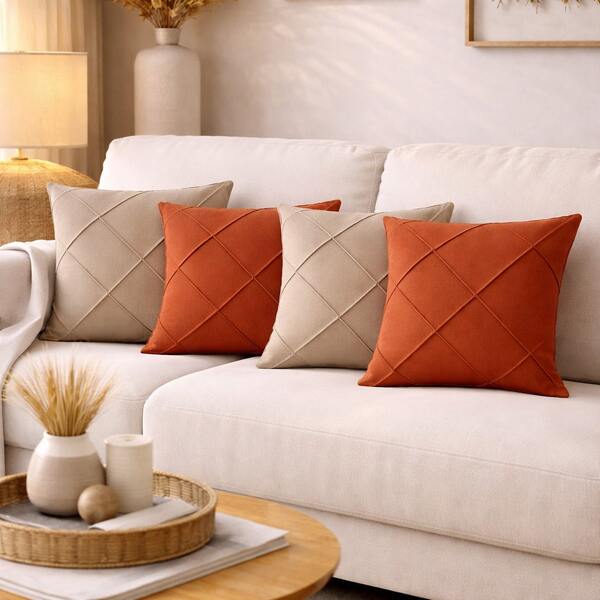 Kit  4 Capas de Almofada Suede Drapeado 45x45 com Zíper Invisível