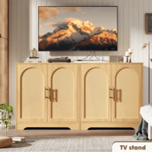 Aparador de ratán con 4 puertas, mesa consola moderna, mueble bar con acentos para sala de estar, cocina, pasillo, comedor y entrada. - madera - Ver 7