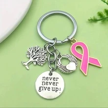 40 Pcs Inspirational Alloy Keychain Set Tree Of Life Heart Pendant Never Give Up Engraved Pink Ribbon Brooch Valentines Gift - Multicolor - View 4