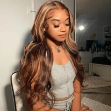 34 Inch 200% Density Highlight Wig Human Blended Hair 13x4 5x5 HD Transparent Lace Frontal Human Blended Hair Wig 4/27 Body Wave Blended Hair Pre Plucked Nature Hairline And Pre-Bleached Invisible Knots With Baby Hair Cosplay Wigs Suitable For Halloween Or Parties - S4/27 - View 3