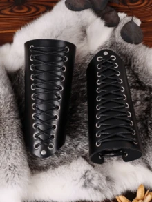 2 chiếc còng tay bằng da PU kiểu Trung cổ, có dây buộc, có thể điều chỉnh, phù hợp cho LARP và Cosplay. - A - Xem 6