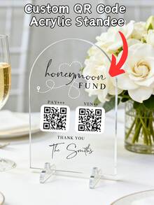1 biển hiệu cưới bằng acrylic tùy chỉnh, giá đỡ acrylic cá nhân hóa với văn bản và mã QR tùy chỉnh, phù hợp cho trang trí đám cưới, bảng acrylic có thể tùy chỉnh với mã QR và văn bản, thích hợp cho trang trí địa điểm tổ chức đám cưới của cô dâu và chú rể. - Bình thường - Xem 1