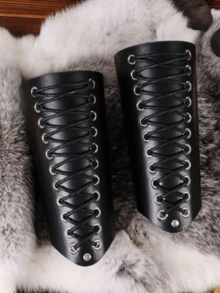 2 chiếc còng tay bằng da PU kiểu Trung cổ, có dây buộc, có thể điều chỉnh, phù hợp cho LARP và Cosplay. - A - Xem 5