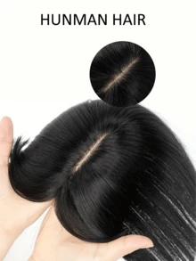 Hairpin Style With Bangs For Women, Human Hair, 8x12 Mesh Bottom, 30g, Natural Seamless Lightweight, Extra Volume To Replace Patches - Natural Black - View 3