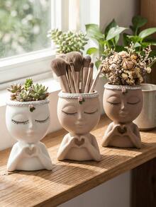 1 Chiếc Tượng Bán Thân Trang Trí - Bình Hoa & Giá Đựng Cọ Để Bàn Bằng Nhựa Cao Cấp Dành Cho Nữ | Trang Trí Phòng Thẩm Mỹ, Quà Tặng Độc Đáo Cho Nàng, Trang Trí Bàn Làm Việc, Trang Trí Nhà Phong Cách Cổ Điển, Trang Trí Phòng Màu Hồng, Trưng Bày Kệ - Cô gái trái tim mới - Xem 3