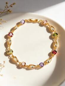 1pc Women's Luxury Zirconia Encrusted Round Teardrop Bracelet, Suitable For Daily Wear, Parties, Romantic Dates, Gift Giving And Other Occasions - Water Drop - View 7