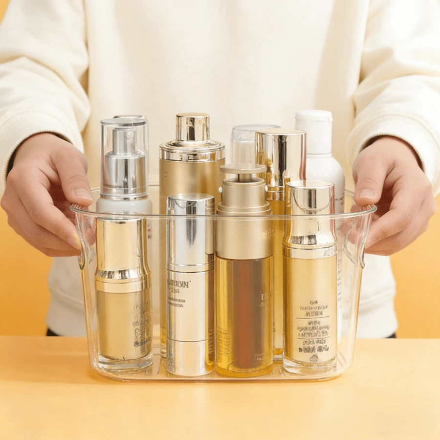 Organizador de Caja de Almacenamiento Transparente de PET 37*24.5*15CM Organizador de Maquillaje para Uso en el Hogar y la Oficina,contenedor de maquillaje,organizadores de cajones de baño y almacenamiento,organizador claro - transparente - Ver 1