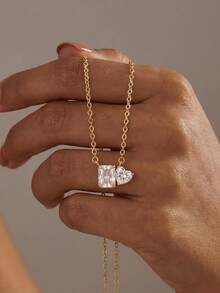 1pc S925 Sterling Silver Rectangular Heart Pendant Necklace, Elegant Gift Jewelry For Women - Love - View 4