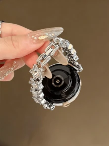 18mm 20mm 22mm Rhinestone Watch Band, Adjustable Length, Compatible With Samsung Galaxy, , And Other Watch Models, Soft Breathable - Silver Star - View 5