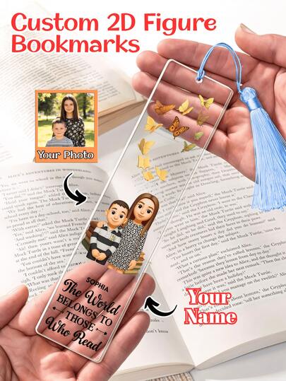 1/3/5pcs Personalized 2D Filter Acrylic Bookmarks With Tassels, Customizable Cartoon Characters, Colorful Picture Bookmarks, And Personalized Text. Perfect For Girlfriends, Boyfriends, And Bookworms As Birthday, Christmas, And Valentine's Day Gifts. A Precious Gift, A Christmas Present, A Personalized Gift Suitable For Both Men And Women