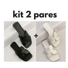 Two-Pair Set Of Stylish, Modern Women's Flat Sandals. - BLACK/WHITE - View 4