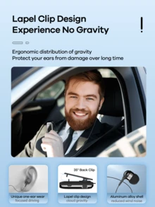 REMAX 蓝牙单耳耳机，具备降噪功能，夹式设计，可伸缩线缆，来电震动提醒，60 小时超长续航，HiFi 音质，蓝牙 5.2 双设备连接，自拍遥控，游戏耳机，运动耳机，轻巧便携 - K55 - 查看 4