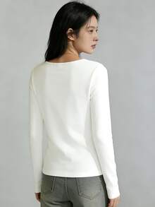 Polyester Letter Print Long Sleeve T-Shirt, Sports, Casual, Street Style, Spring/Autumn - White - View 5