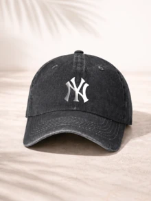 Washed Denim Baseball Cap For Men Women Casual Sporty Adjustable Hat With Classic Logo Design   New YorkYankees White Embroidered Logo On Dark Washed Denim Fabric   Perfect For Everyday Wear Outdoor Activities And Sports Events Lightweight Comfortable Fit With Adjustable Back Closure For A Customized Look - màu đen - Xem 1