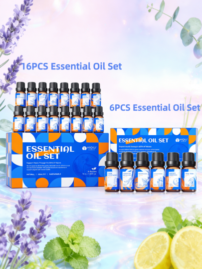  HIQILI 6PCS*10mL Essential Oil Gift Set &16PCS*10mL Essential Oil Set, Pure Natural For DIY Perfume Diffuser Humidifier Massage Skin Hair Soaps Scented Candles,Suitable For Birthday Mother's Day Father's Day Gifts For Family & Friends