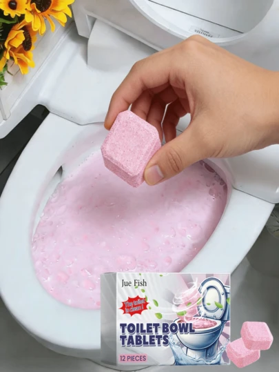 JUE FISH 12片/24片装马桶清洁泡腾片，快速溶解，使用方便。持续作用，长时间保持马桶清洁，温和不刺激，适用于各种材质的马桶。