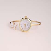 女士蝴蝶表带手链腕表，时尚白色表盘搭配白色蝴蝶图案，可调节表带，石英表，适合作为送给女朋友、情人节、七夕节的礼物 - 金色 - 查看 11